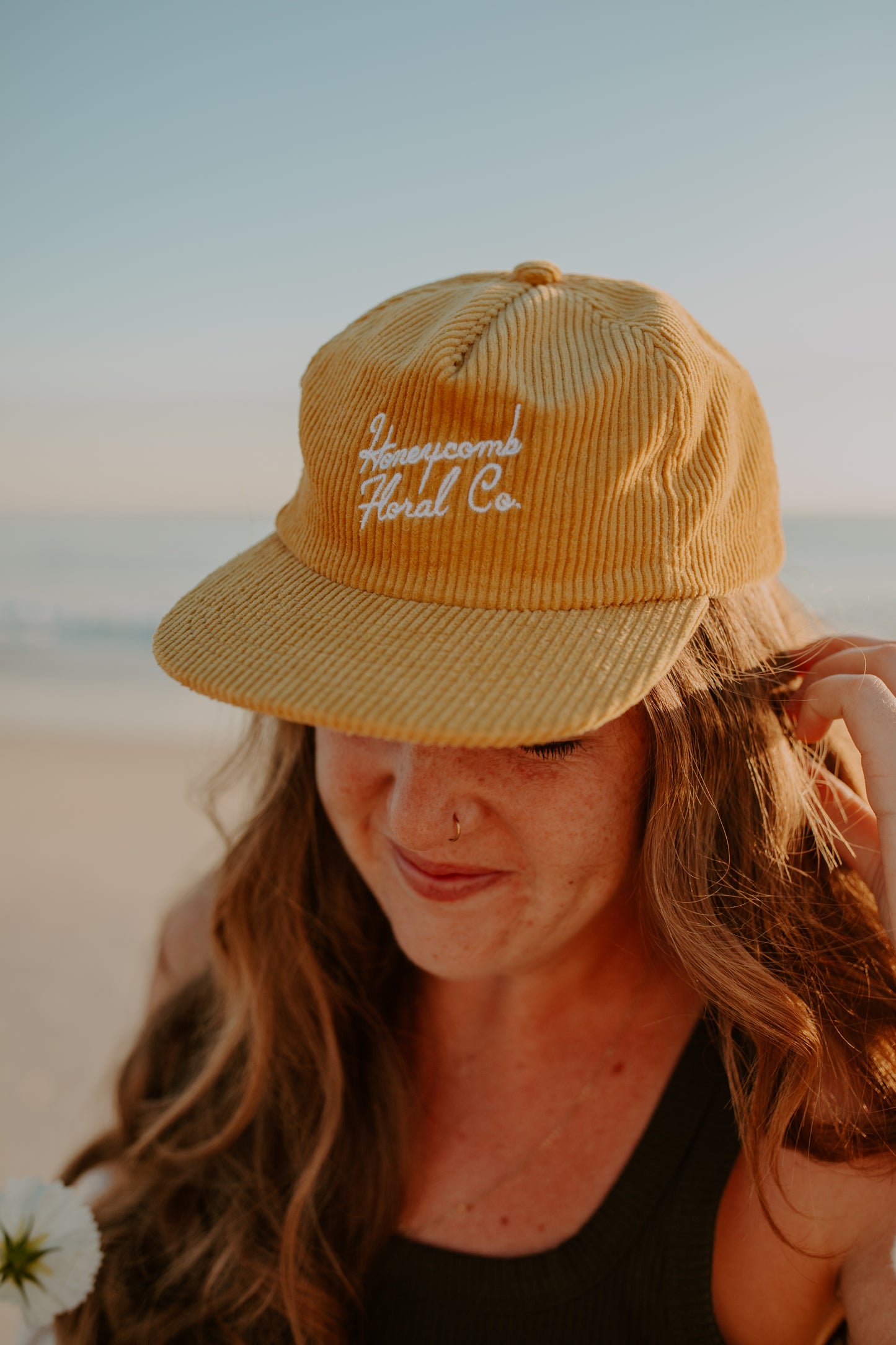 Honeycomb Floral Corduroy Hat