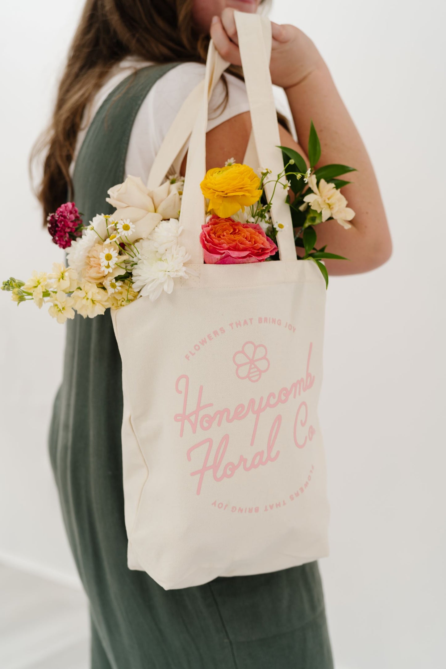 Honeycomb Floral Canvas Tote Bag